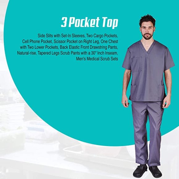 Men Scrub Set Medical Scrub Top and Pants M - Picture 3 of 6
